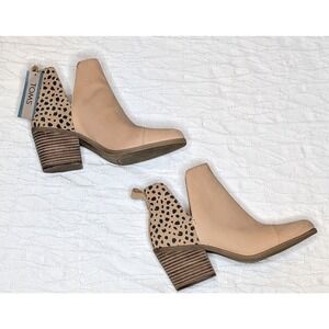 TOMS Majorca Cutout Booties Leopard Print Tan Block Heel Ankle Boots 7.5 Western